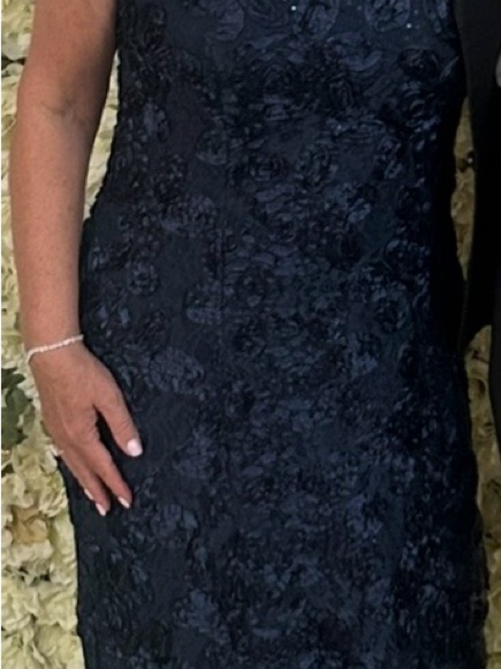 Alex Evenings Navy Floral Lace Short-Sleeve Maxi Gown - Picture 3 of 3